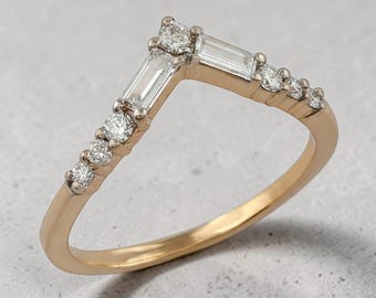 Baguette CZ Chevron Ring: 925 Sterling Silver Stackable Band