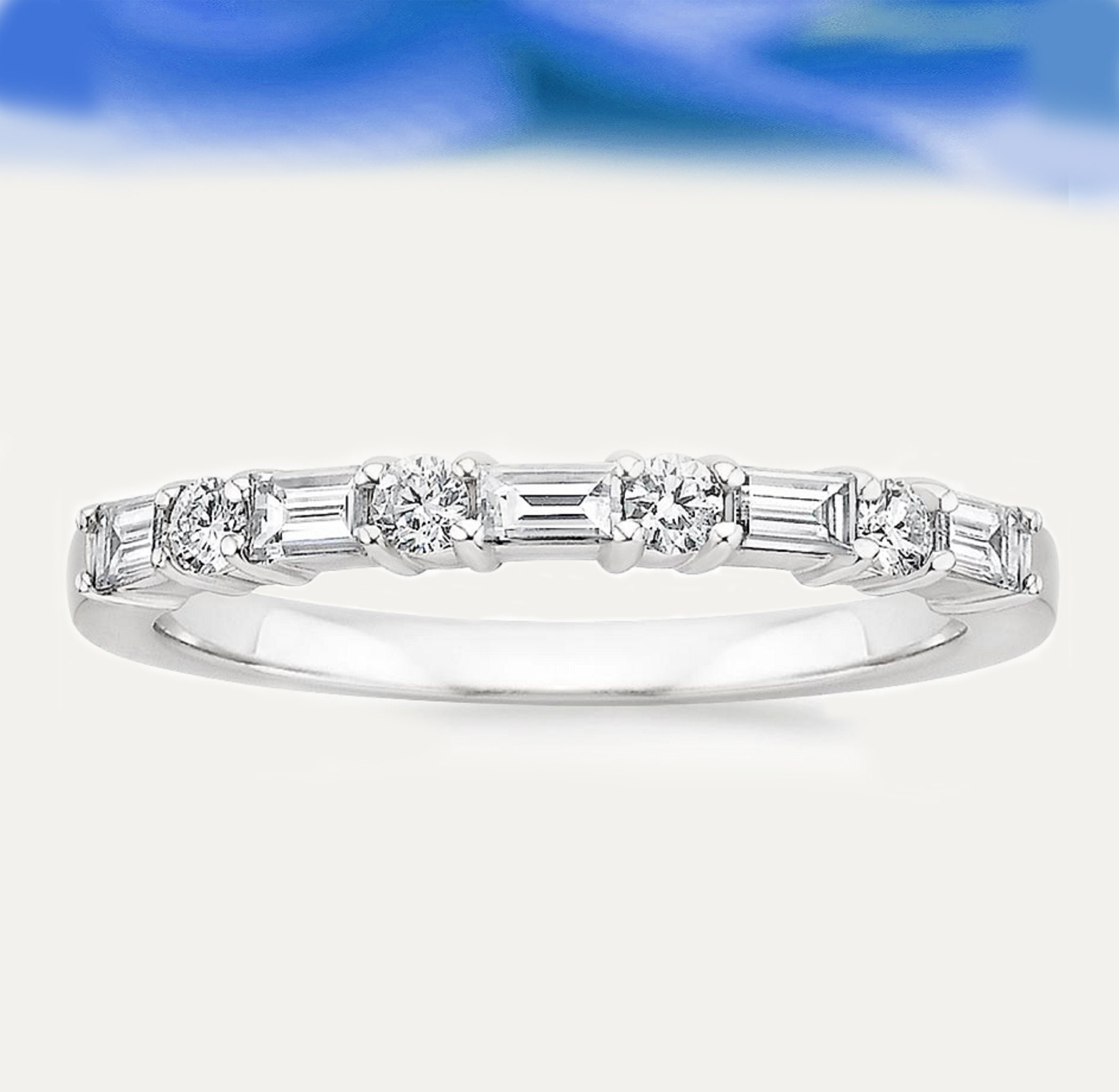 Baguette Eternity CZ Silver Ring 925 Silver Stackable Ring Etsy