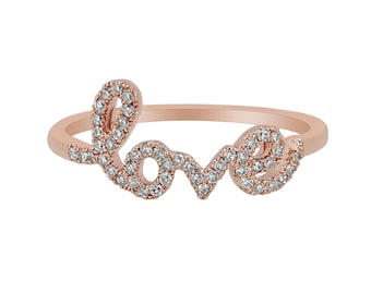 Minimalist Love Ring, Sterling Silver Curved CZ Diamond Promise & Anniversary Ring