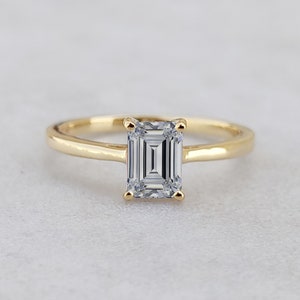 1ct 7x5mm Colorless Emerald Cut Moissanite Ring, 925 Silver Octagon Solitaire, Engagement, Wedding, Anniversary Gift for Her