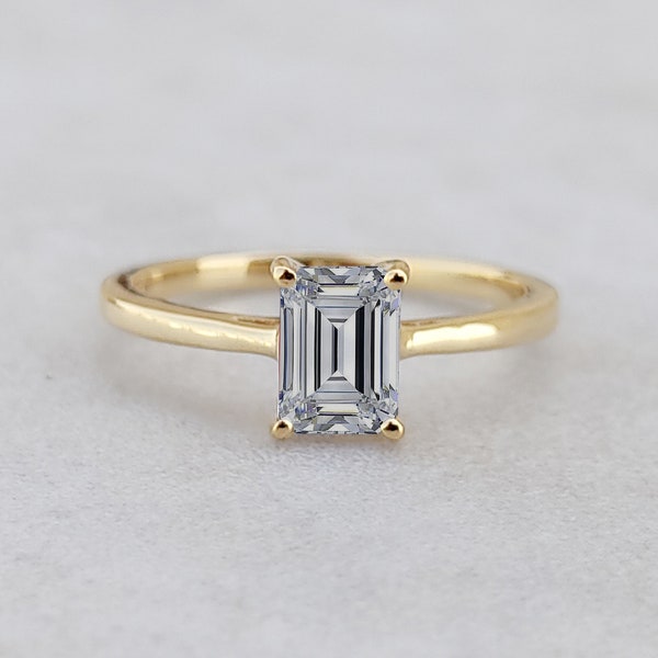 1ct. 7X5mm Emerald Cut Natural White Topaz Engagement Ring, 925 Silver Ring, Octagon Solitaire Wedding Ring, Anniversary Gift, Women Ring