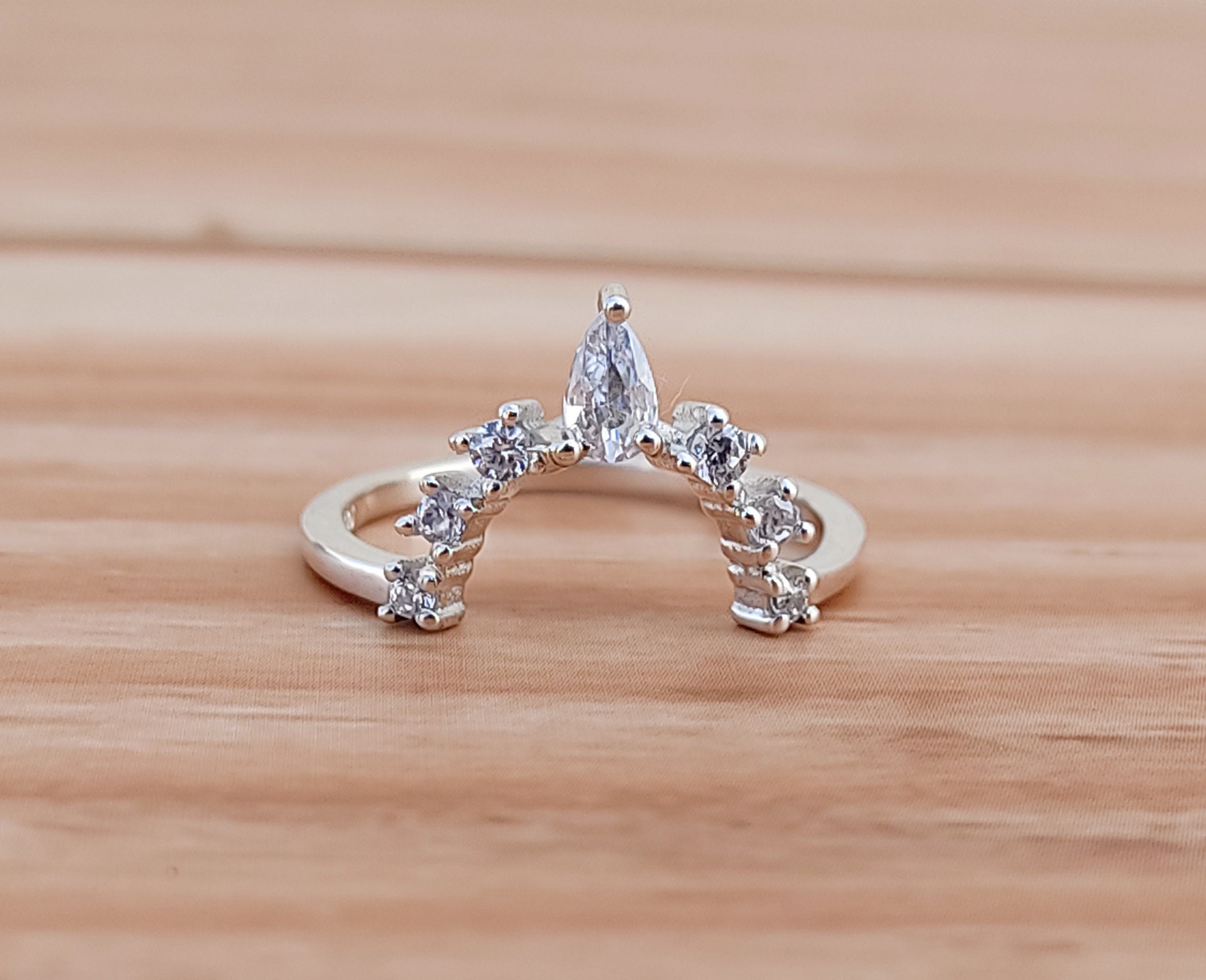 Crown Wedding Band Tiara Ring Women V Curved Ring Sterling Etsy