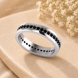 5mm Black Onyx Full Eternity Band, 925 Sterling Silver Wedding & Promise Ring for Women