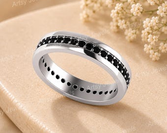 5mm Black Onyx Full Eternity Band, 925 Sterling Silver Wedding & Promise Ring for Women