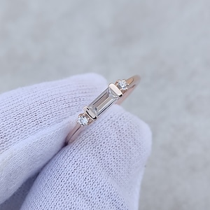 Baguette Moissanite Ring: East West Sterling Silver Solitaire Band