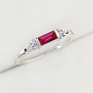Dainty Baguette Ruby Ring, Minimalist Ruby Ring, 925 Silver Ring, Bezel Set Ring, Stacking Ring, Red Ruby Wedding Ring, Women&#39;s Ring