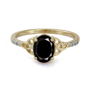 Black Onyx Engagement Ring: Celtic Trinity Knot, 925 Sterling Silver