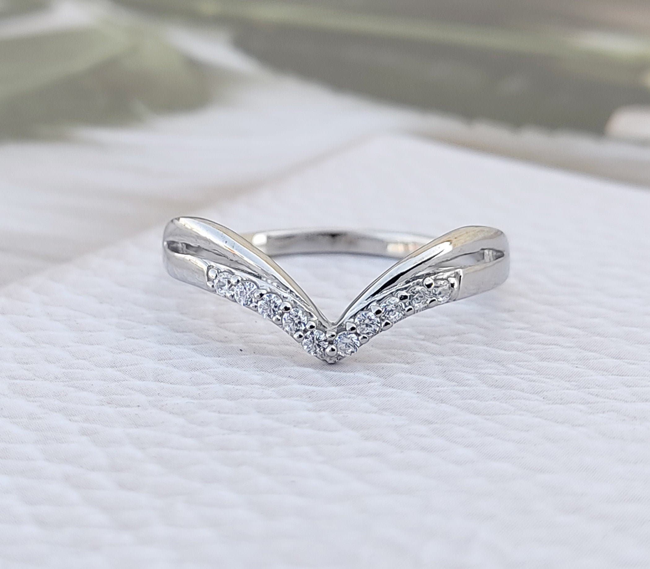 V Shape Chevron Wedding Band Ring Sterling Silver CZ Ring Etsy