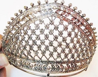 Pave Natural Rose Cut Diamond 925 Sterling Silver Antique Look Tiara Crown - Wedding Engagement Women Gift Tiara- Victorian Inspire Tiara