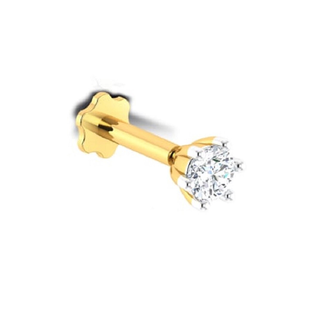 Tiny Solid 14K Gold Real Diamond Nose Pin / Real Diamond Etsy