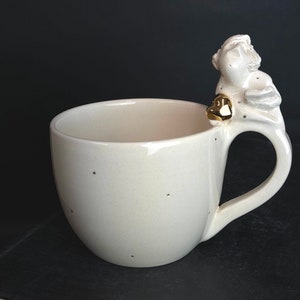 Custom Handmade White Clay Mug with Unique Figurine - Personalized Order