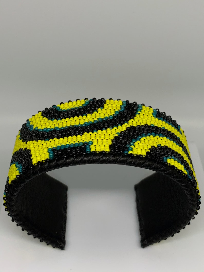 Beaded Leather Cuff Bracelet Beaded Cuff Bracelet Cuff Peyote Beaded Bracelet Bracelet Glass Bead and Leather Cuff