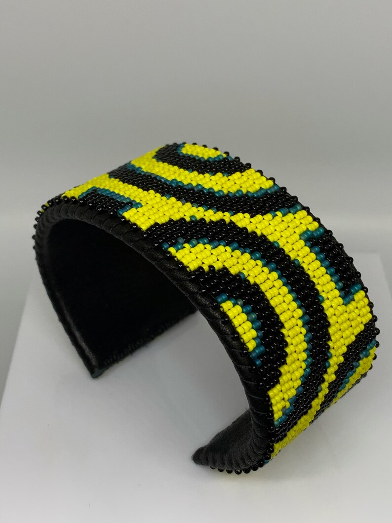 Beaded Leather Cuff Bracelet Beaded Cuff Bracelet Cuff Peyote Beaded Bracelet Bracelet Glass Bead and Leather Cuff