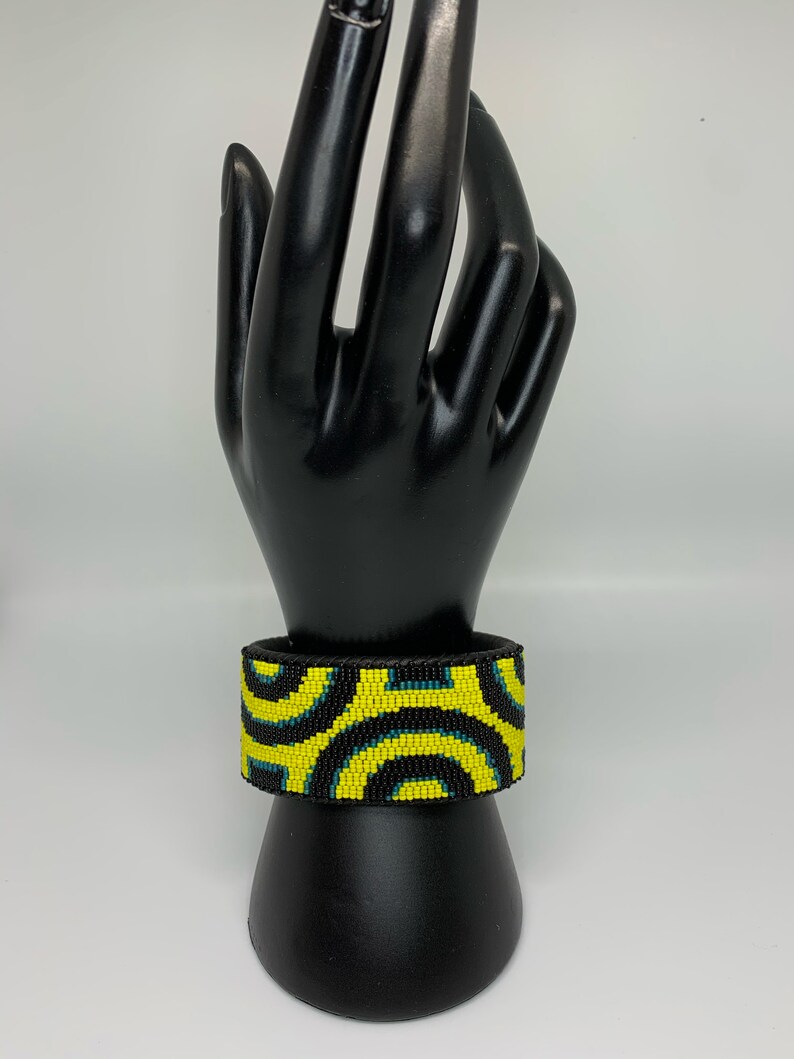 Beaded Leather Cuff Bracelet Beaded Cuff Bracelet Cuff Peyote Beaded Bracelet Bracelet Glass Bead and Leather Cuff