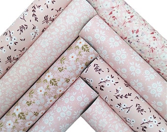 Pink Floral Faux Leather Sheet, Felt Backing (8.2x11.4")