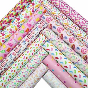 Donuts Beans Custom Synthetic Leather Fabric Sheets Faux Leather Sheets Felt Backing Leather for Bows 21X29CM (8.2&quot;x11.4&quot;) GM3297A
