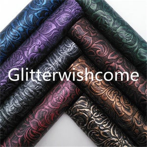 A4 Vintage Embossed Floral Faux Leather Fabric Sheet (21x29cm)