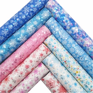 Snowflake Glitter Vinyl Fabric: A4 Printed Leather Sheets for DIY Bows