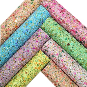 Flowers Leaves Mixed Chunky Glitter Fabric Faux Leather Vinyl Fabric Leather Sheets For DIY Bows Earrings 21X29CM (8.2&quot;x11.4&quot;) GM3279A