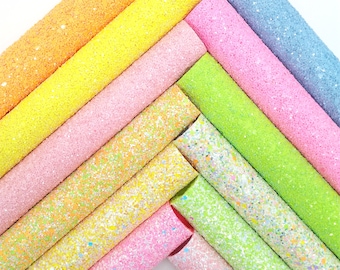Neon Chunky Glitter Faux Leather Fabric Sheet, DIY Bows Earrings Material (8.2"x11.4")