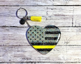 Thin Yellow Line Heart Keychain