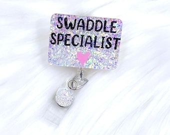 swaddle specialist badge reel, baby badge reel, nurse badge reel, labor badge reel, swaddle nurse badge reel, L&D nurse badge reel, ID badge