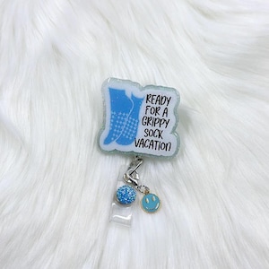 grippy sock badge reel, badge reel, funny badge reel, ID badge holder, grippy sock badge holder, RN badge reel, badge reel humor, nurse reel
