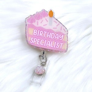 birthday specialist badge reel, L&D badge reel, labor and delivery badge reel, birthday badge reel, birthday cake badge reel, delivery nurse
