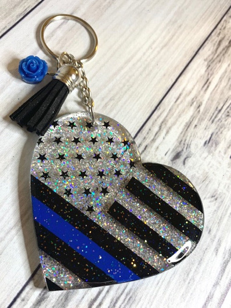 Thin Blue Line Keychain Thin Blue Line Heart Back the Blue Etsy