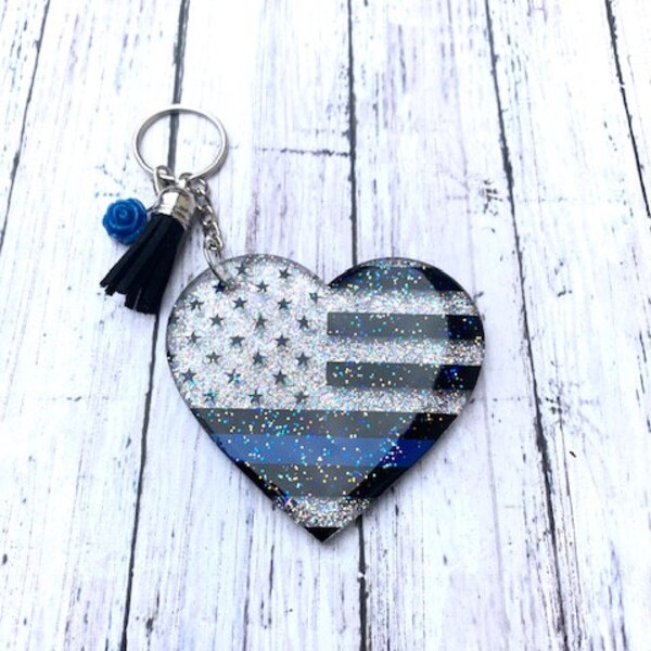 Blue Line Keychain Etsy