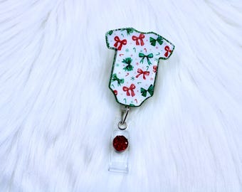 christmas coquette bow baby badge reel, labor and delivery badge, midwife badge reel, ob badge reel, nicu badge reel, picu badge reel, baby