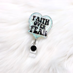 faith over fear badge reel, religious badge reel, badge reel, badge reel nurse, ID badge reel, ID badge holder, cross badge reel, nurse gift
