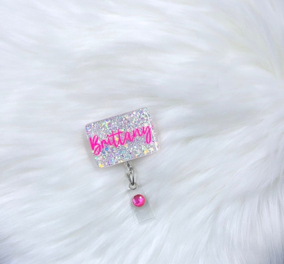 personalized badge reel, custom badge reel, name badge reel, badge reel, glitter badge reel, retractable badge reel, nurse ID badge