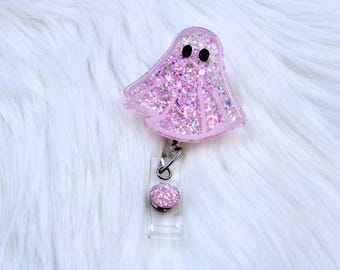 Porta credencial fantasma, porta credencial de Halloween, porta credencial lindo, porta credencial de identificación, porta credencial espeluznante, porta credencial de enfermera, porta credencial con brillantina, porta credencial de identificación