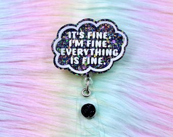 certified black cloud badge reel, nurse humor, badge reel, black cloud badge reel, everything is fine badge reel, er nurse, coworker gift
