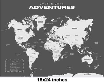 Personalized World Travel Map Canvas | Custom Adventure Tracker, Country Names