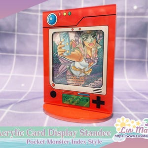 Suporte de acrílico para cartão de visita, 4 polegadas de altura, serve para cartões de visita padrão de 2,5 x 3,5 polegadas com capa interna - Design de índice Pocket Monster