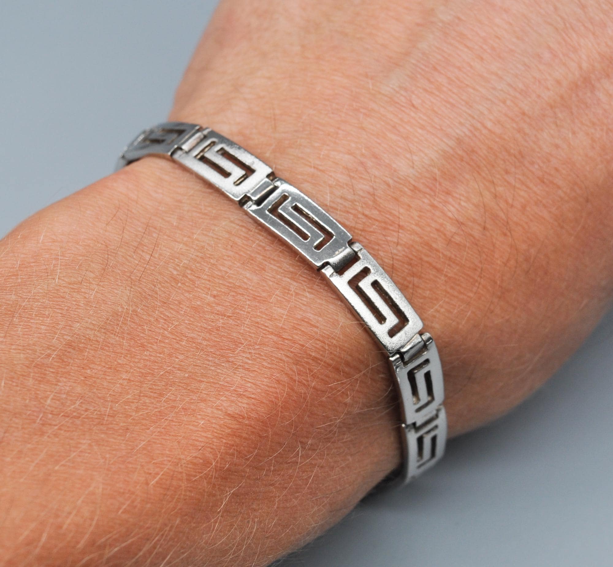 silver bracelet greek key bangle bracelet