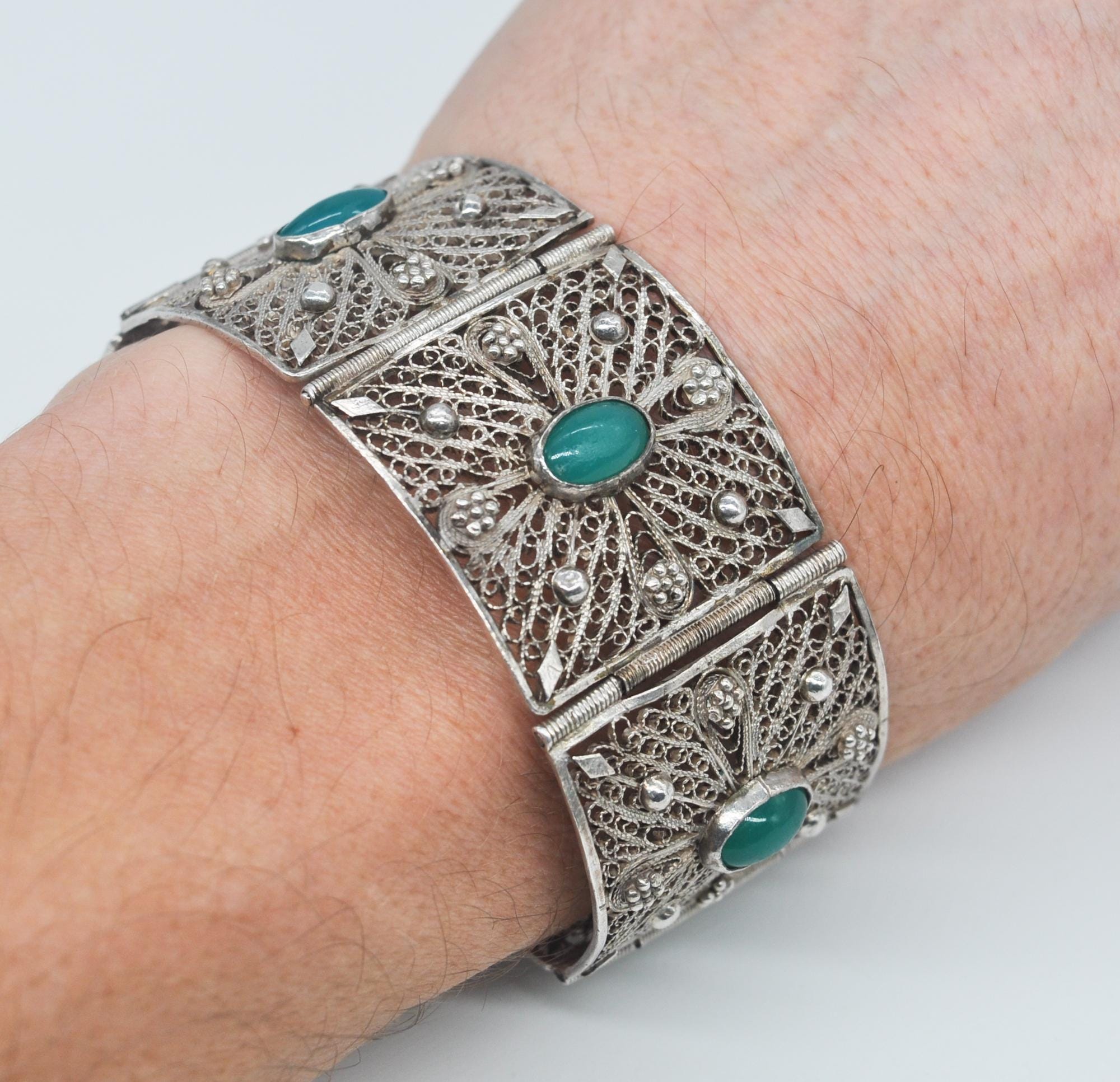 Vintage Filigree 925 Sterling Silver Bangle, Bracelet. Length 18.5