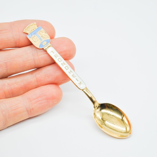 Aksel Holmsen Vintage Norwegian Enameled Gold Plated 925 Sterling Silver Travel Souvenir Spoon "Trondheim".