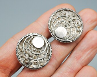 Boutons De Manchette En Argent Filigrané - Design Floral Ancien - Occasion - Argent Sterling