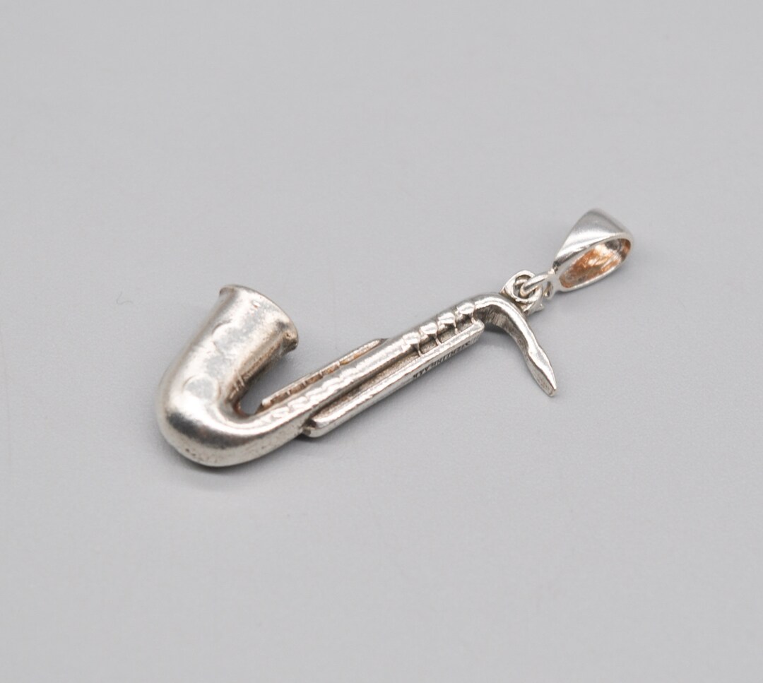 Charming Sterling Silver Saxophone Charm Bead - Dangling Detail For Bracelets & Necklaces, Antiqued Finish - View #6