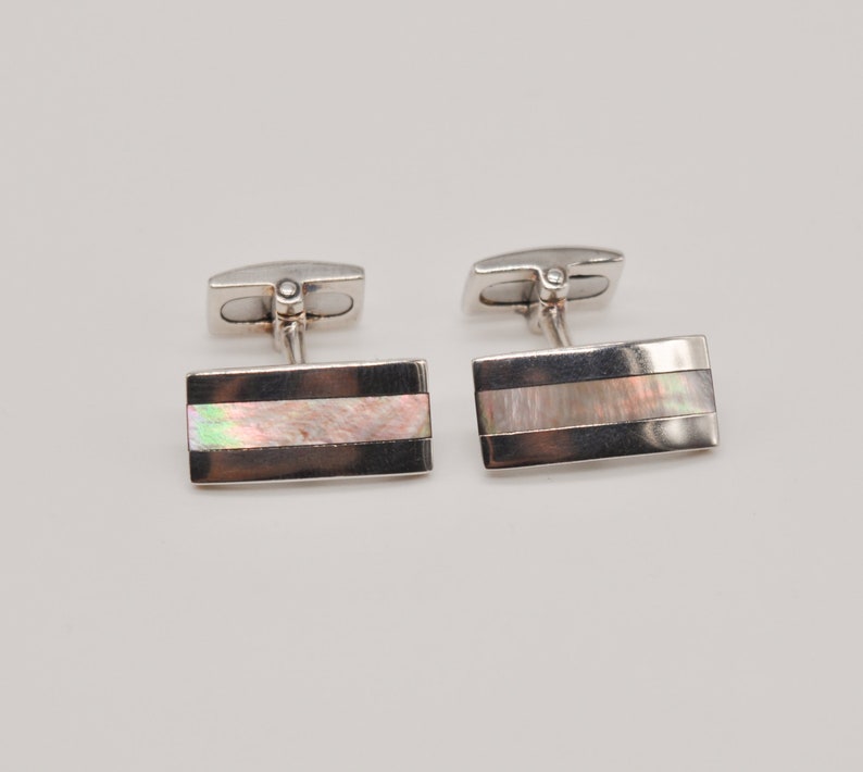 LUND Copenhagen Beautiful Danish 925 Silver Cuff Links with Mother of Pearl Stripes.