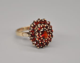 HERMANN SIERSBOL Vintage Deense granaat vergulde 925 sterling zilveren ring. Maat 18,5 mm, VS 8,5