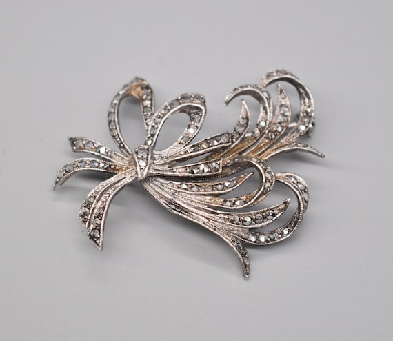 Silver & Marcasite Brooch 925 Vintage 925 Sterling Silver Large Marcasite Ornate Statement  main image 2