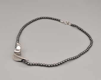 Georg Jensen Danish 925 Sterling Silver Bird Pendant with Beaded Hematite Necklace. Length: 40.5 cm / 15.9 cm.