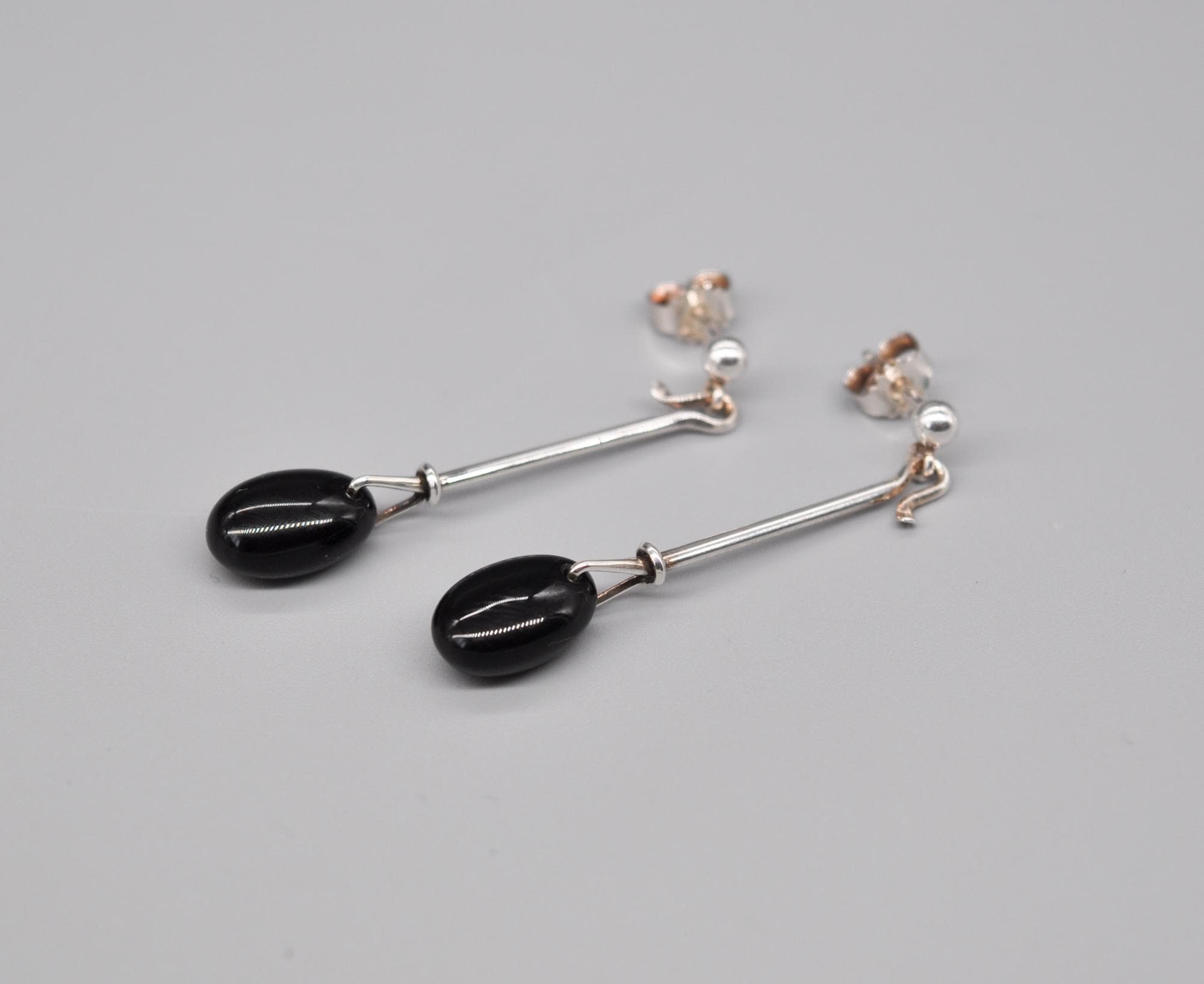 GEORG JENSEN #144 Danish Black Onyx 925 Sterling Silver Dew Drop Earrings.