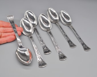 Cucharas de mesa medianas de plata de ley danesa vintage Johannes Siggaard, 1950. Juego de 6.
