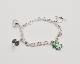 Vintage Sterling Silver Charm Bracelet, Bangle.