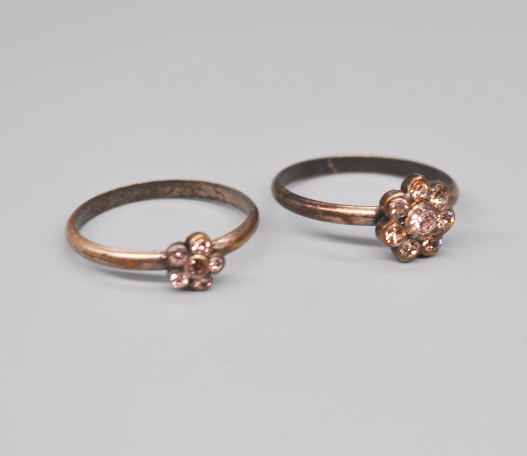 PILGRIM Danish Bronze Tone Metal Floral Stacking Rings. Size 17.5 Mm ...